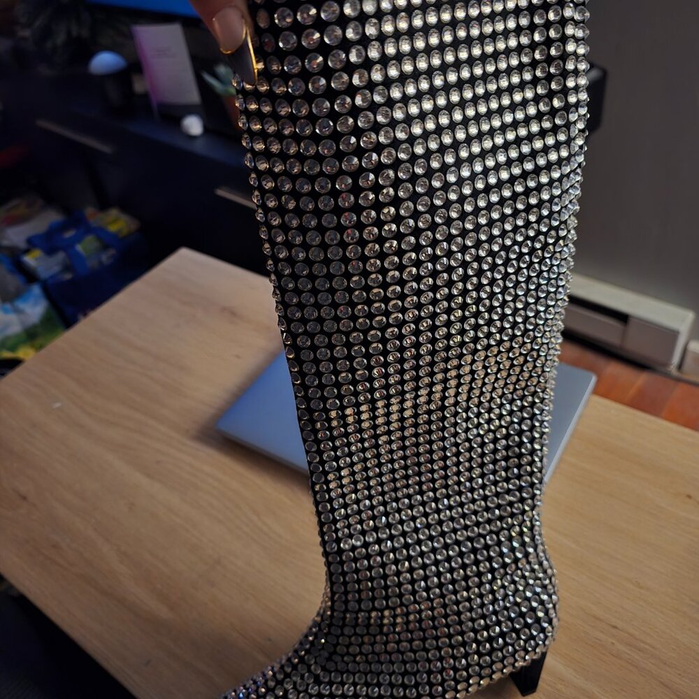 🍒NIB🍒 Jeffrey Campbell Crystal-Studded Black Suede Outwest-KJ Boots, Size 9 - Picture 12 of 16